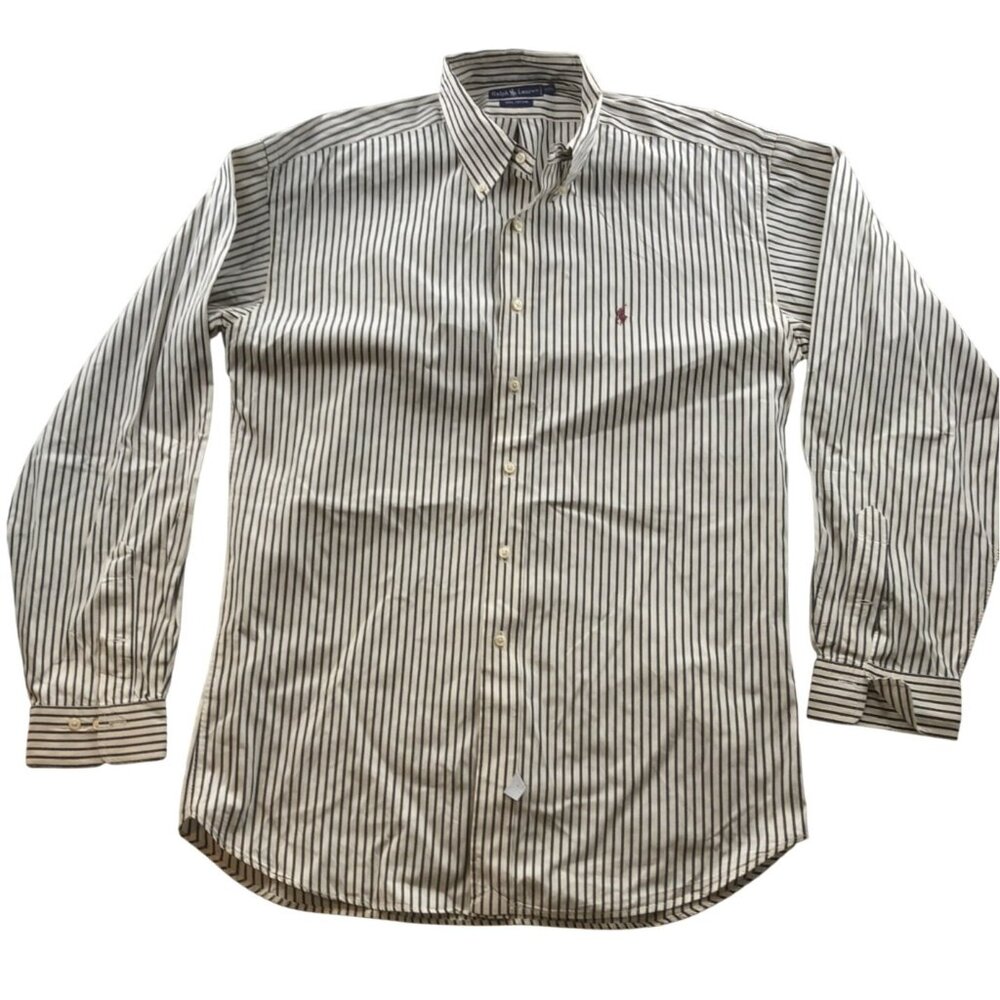 Polo Ralph Lauren Men's Shirt XXL White Striped Button-Down Cotton Casual Top